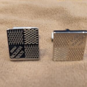 Louis Vuitton Silver and Black Checkered Square Cufflinks